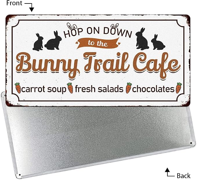 Bunny Trail Cafe Vintage Metal Tin Sign Bunny Rabbit Carrot Print Poster Art Wall Decor Easter Cute Novelty Sign for Home Farmhouse Kitchen Coffee Bar Yard Garden 6x12 Inch - Image 6