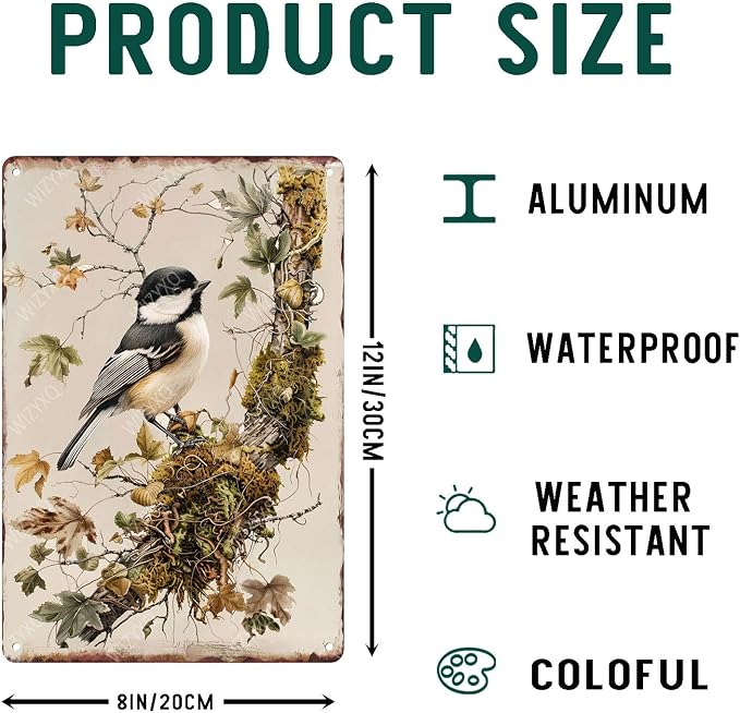 Funny Metal Chickadee Bird Vintage Tin Sign - Wildlife Wall Decor Retro Aluminum for Home, Office, Garden, Club, Yard - 812 Inches - Image 2