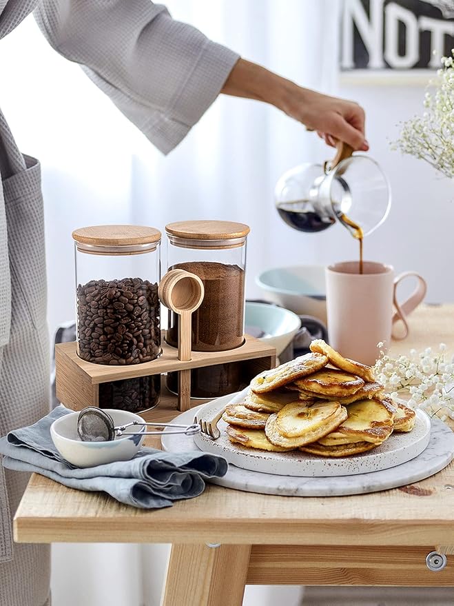 ANPHSIN 2Pcs 49oz Large Capacity Glass Coffee Containers - BPA Free Storage Jars with Hollow Shelf Lids and Spoon for Coffee Bean Bar Station Kitchen Gift