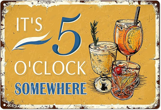 Vintage Metal Signs Wall Decor It's 5 O'clock Somewhere Retro Sign for Outdoor Indoor Home Beach Garden Tub Bar Farmhouse Cafe Gate Fence Decorations 12X8 Inch Aluminium Hanging Plaque by WEGUZIX