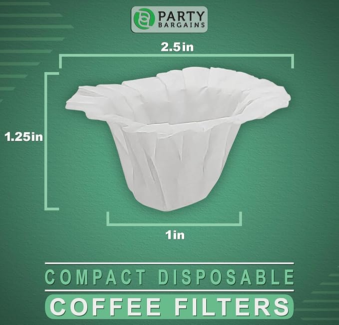 PARTY BARGAINS 300 Compact White Coffee Filter Liners – Disposable, Compatible with Keurig Brewers & K-Cup Reusable Pods, Single-Serve Paper Filters