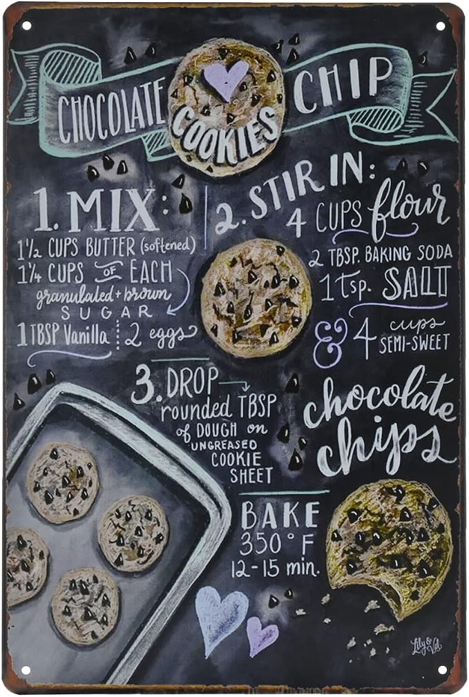 Food Vintage Tin Sign - Chocolate Chip Cookies Retro Metel Sign - Wall Decor wall sign for Kitchen Bakery Cafe Restaurant by TREEPERI