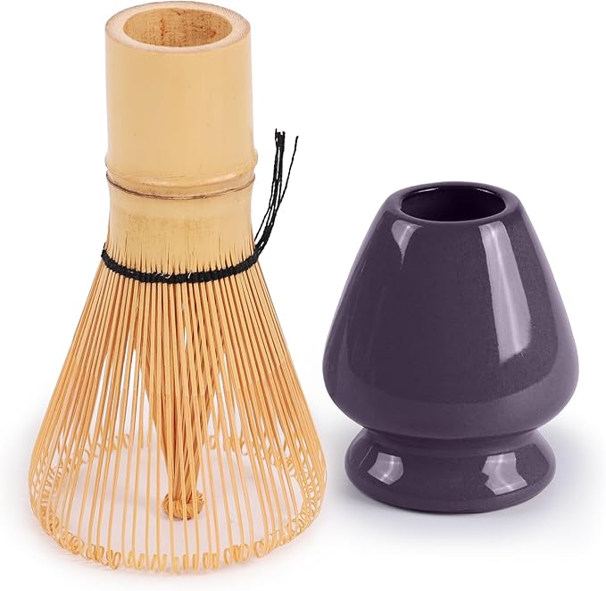 Matcha Tea Bamboo Whisk And Ceramic Rest 2 Piece Set - Purple Holder - 1 Set