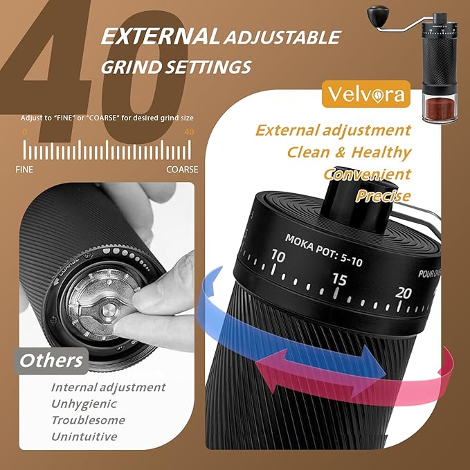 Manual Coffee Grinder with 40 External Adjustable Settings, Ceramic Conical Burr, Non-Slip Hand Coffee Grinder, Portable Coffee Mill for Espresso, Pour Over, French Press, Camping