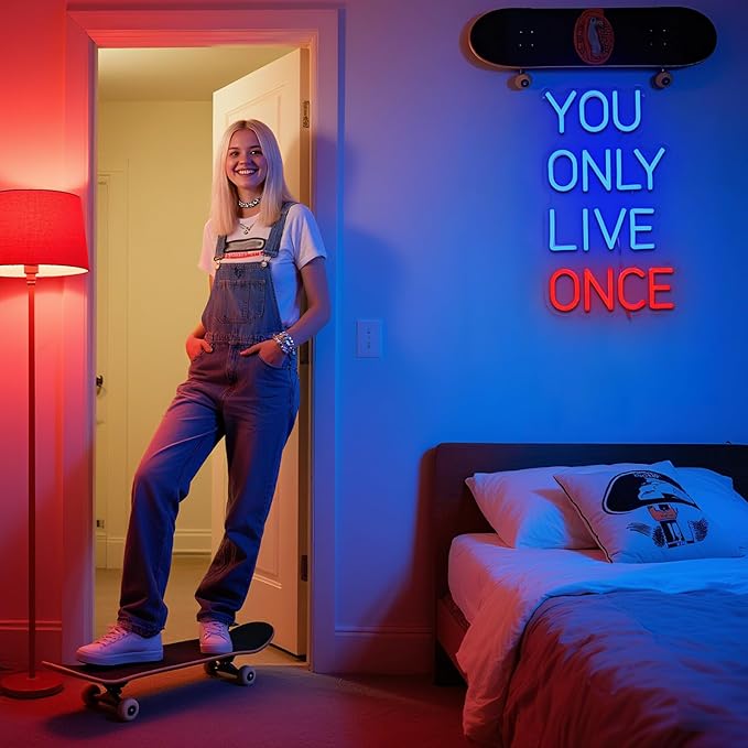 You Only Live Once Neon Sign for Wall Decor Dimmable Inspirational Led Sign for Bedroom Motivational Neon Light for Game Room Garage Man Cave Cafe Bar Club Party Decoration