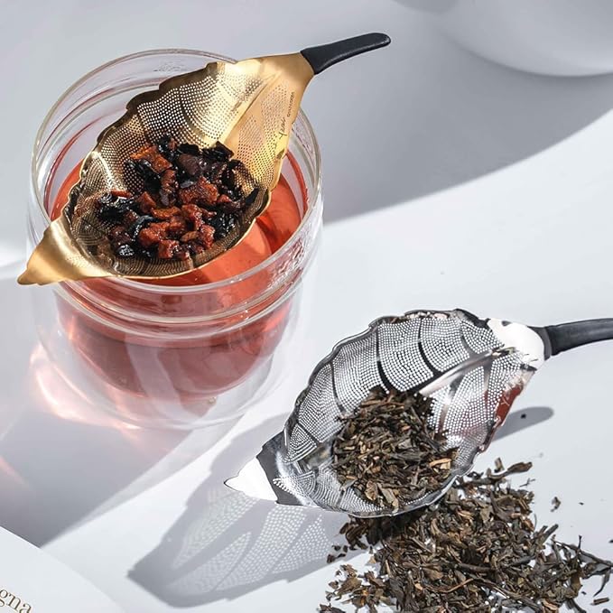 Tea Strainers For Loose Tea Stainless Steel Reusable Leaf Shape Tea Infuser Loose Leaf Tea Strainer Tea Filter Mesh Tea Infuser Tea Strainer Cute (Silver)