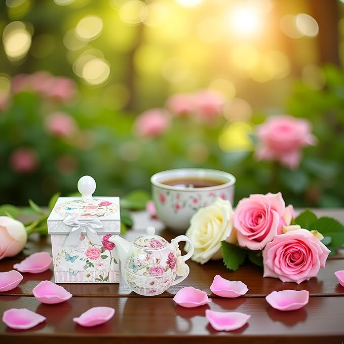 Lightahead Bone China Tea for One Set in Rose Design, in attractive Reusable Handmade Gift Box (With Ribbon)