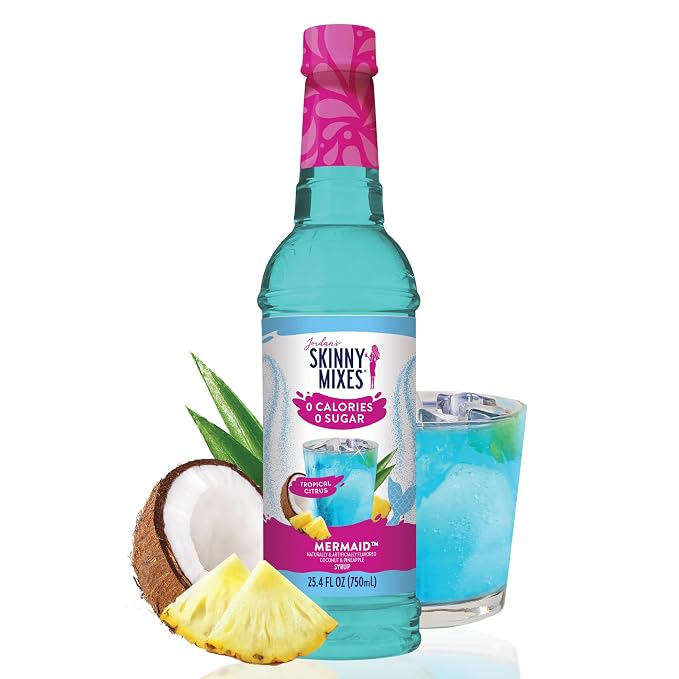 Jordan's Skinny Mixes Sugar Free Syrup, Mermaid Flavor, Fruit Flavored Water Enhancer, Drink Mix for Ice Tea, Lemonade & More, Zero Calorie Flavoring, Keto Friendly, 25.4 Fl Oz, 1 Pack by JordansSkinnyMixes