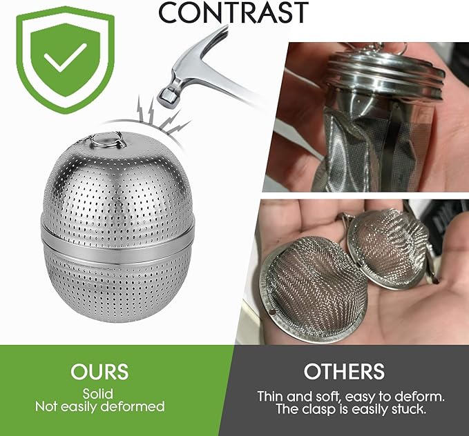 Tea Infuser Ball,Tea Strainer Ball for Loose Leaf Tea, Spice Infuser Stainless Steel Mesh, Fine Threaded Connection, 4.3 inch Chain with Drip Tray