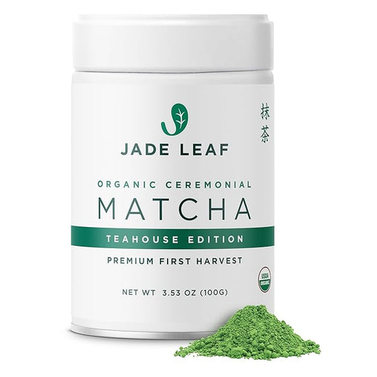 Jade Leaf Matcha Organic Ceremonial Grade Matcha Green Tea Powder - 100% Pure Japanese First Harvest Green Tea for Ceremonies, Usucha, Lattes 100g / 3.53 Ounce Tin (Pack of 1)