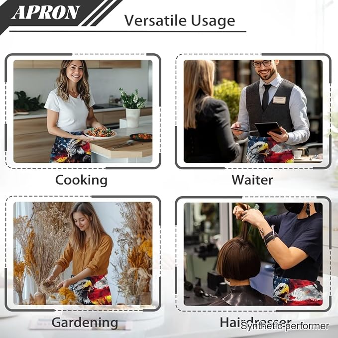 Waist Apron with 3 Pockets Waterproof 13 Inch Short Half Waist Aprons Women Men Server Aprons Waitress Waiter Apron - Image 5