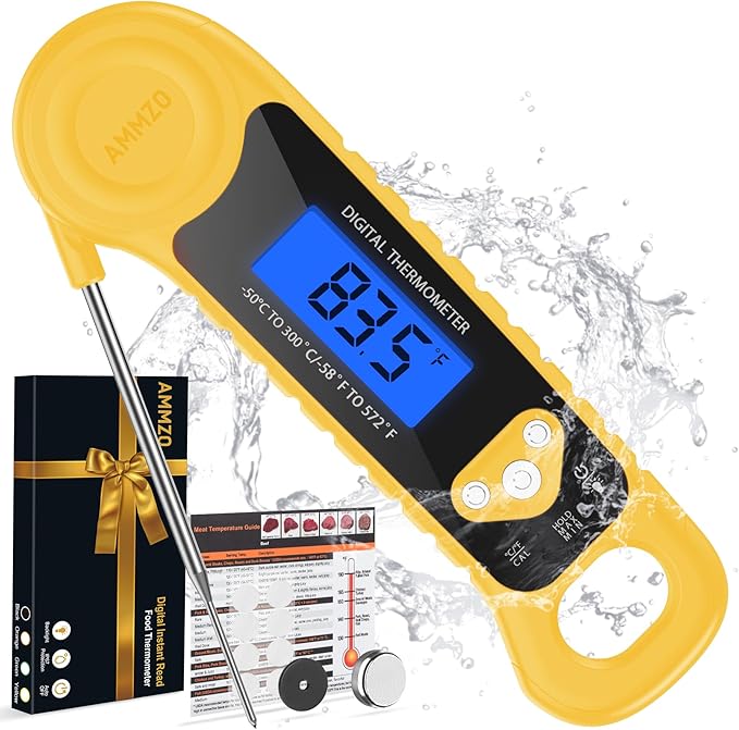 Meat Thermometer Digital, Instant Read Food Thermometer - Waterproof w/Backlight for Cooking, Candy, Deep Fry, BBQ, Grill, Candy Making Accessories, Gifts for Men Women(Yellow)