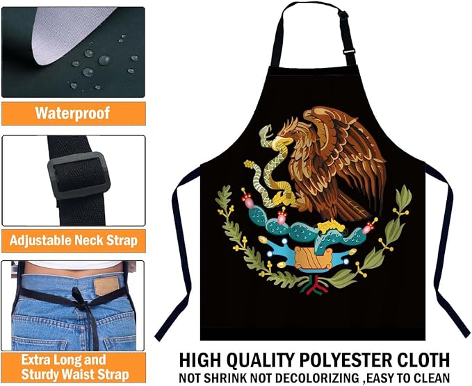 Mexico Eagle Flag Chefs Apron, Cooking and Baking Apron for Men and Women, Kitchen Apron, Butchers Apron, BBQ & Catering Bibs - Image 3