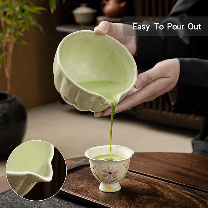Matcha Whisk Set, Matcha Set Includes Ceramic Matcha Bowl, Bamboo Whisk, Scoop, Chasen Holder, Sifter, 5 Pcs Perfect Matcha Kit for Matcha Lover (Mottled Green)