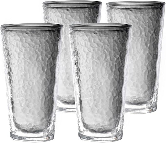 KLIFA- NICE- 20 oz, Set of 4, Acrylic Insulated Tumbler Set, Double-wall Drinking Glasses, BPA-Free, Shatter-Proof Plastic Drinkware, Dishwasher Safe Cups, Gray-Black