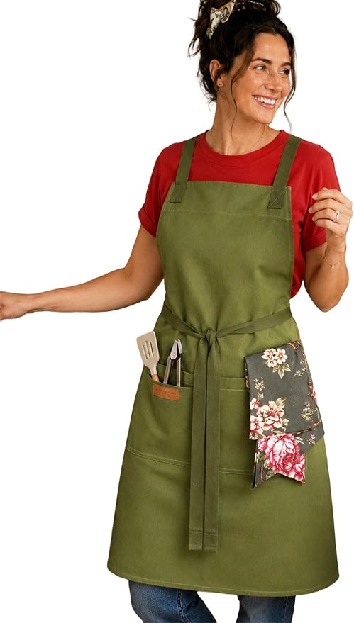 Cotton Crossback Apron with Waterproof Lining, 2 Pockets, Adjustable Water-Resistant Chef Apron by Unknown