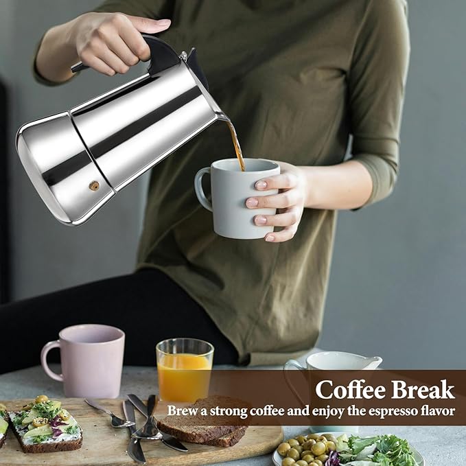 9 Cup Stainless Steel Moka Pot Stovetop Espresso Maker Italian Coffee Machine 450ml 15oz Suitable for Gas Induction Stovetop Mocha Greca Coffee Maker Percolator Tummy