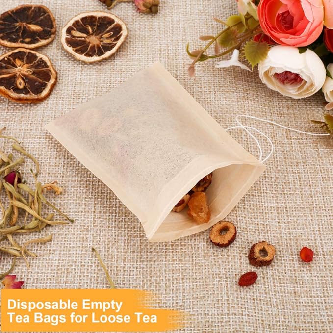 100PCS Tea Filter Bags, Disposable Tea Bags for Loose Leaf Tea, Drawstring Empty Tea Infuser, BetyBedy Tea Steeper, Natural Unbleached Wood Pulp Paper Material, 1-Cup Capacity（3.15 x 3.94 inch）