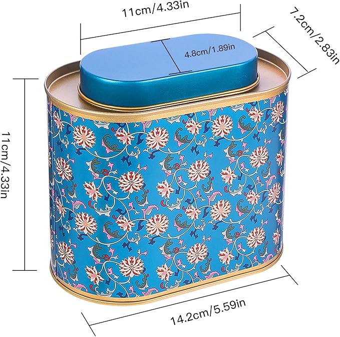2-Pack Large Tea Tins for Loose Tea With Lid - Metal Sealed Jar Tea Canister Oval Shape 3.53~7oz Small Tin Cans Loose Tea Storage Kitchen Canisters Tea Bag Organizer, Coffee, Candy, Herbs Canister