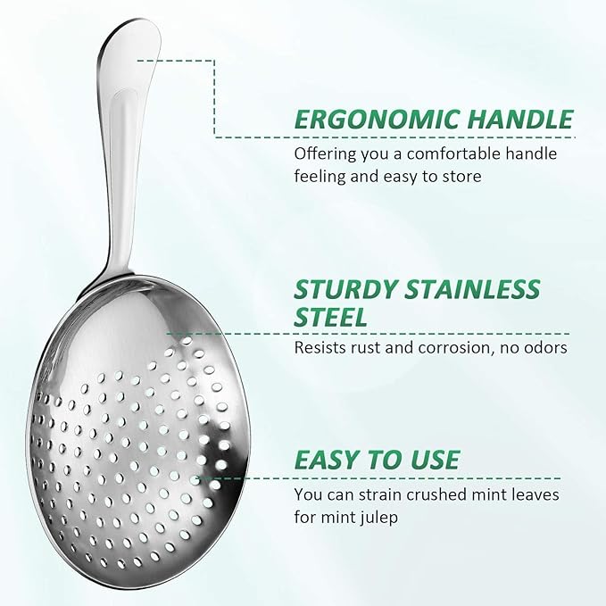 Boao 4 Pack Julep Strainers Stainless Steel Strainer Cocktail Spoon for Loose Tea Filter Practical Bar Colander Tool for Commercial Bar Use