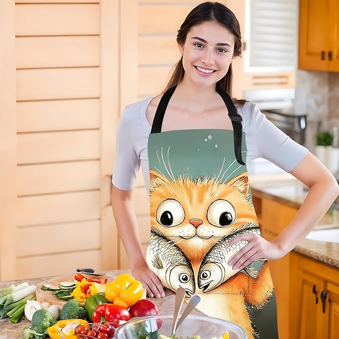 Funny Cat Apron with 2 Pockets Waterproof for Men Women Kitchen Garden Decor - Image 5