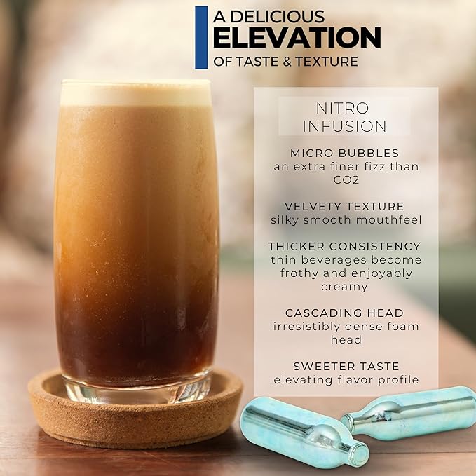 ICO 20pcs Nitrogen Cartridges, N2 Cartridges for Nitro Cold Brew Coffee Maker, 2g Non-threaded Nitro Cartridge for Making Nitro Cold Brew and Nitro Infused Beverages 'NOT FOR WHIPPED CREAM'