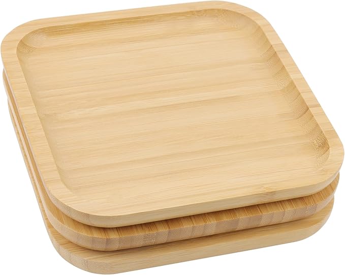 JOIKIT 3 Pack 10 Inch Bamboo Platter, Fine Polished Sqaure Wood Plates Bamboo Serving Tray for Holding Fruit, Bread, Cheese, Nut, Coffee, Tea, Plant Saucer