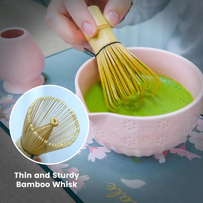 Joyscale Matcha Whisk Set, Matcha Set Whisk And Bowl, 8 Pcs Matcha Kit Set(Cherry Blossom Design), 18 OZ, Japanese Matcha Tea Set, Matcha Making Kit Gifts for Tea Lovers(Pink)