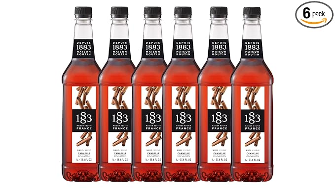 1883 Cinnamon Syrup for Drinks – 1 Liter Plastic Bottles (Pack of 6)