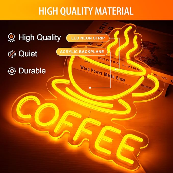 Basaneon Coffee Neon Sign for Wall Decor Dimmable Modern Led Sign for Cafe Shop, USB Powered Coffee Cup Neon Signs Light Up for Cafe Station Accessories Art Decor Party Decorations(15.7 * 12.8inches)