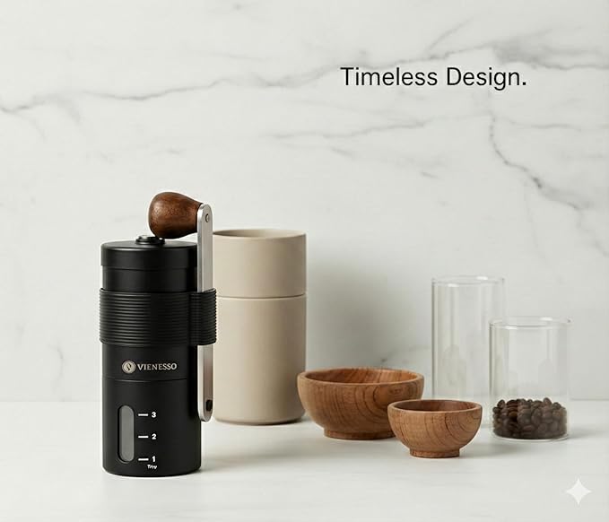 Manual Coffee Grinder with Ceramic Conical Burr - AeroPress Compatible Hand Coffee Mill with Click-Lock Stepless Adjustment | Portable Precision Molino de Cafe for Camping, Home & Travel