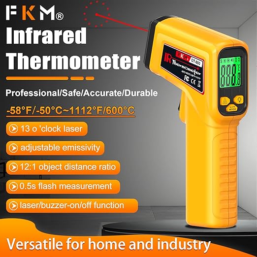 FKM Infrared Thermometer Gun High Precision 13-Point Laser Non-Contact Laser Temperature Gun,-58°F~1112°F,Digital IR Temp Gun for Cooking,Griddle,Oven,Food,HVAC,Automotive,Industrial Tool-2026 Upgrade