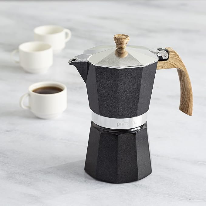 Primula Aluminum Stove Top Espresso Coffee Maker, Percolator Coffee Pot for Moka, Cuban Coffee, Cappuccino, Latte and more, Perfect for Camping, 6 Cup, Black