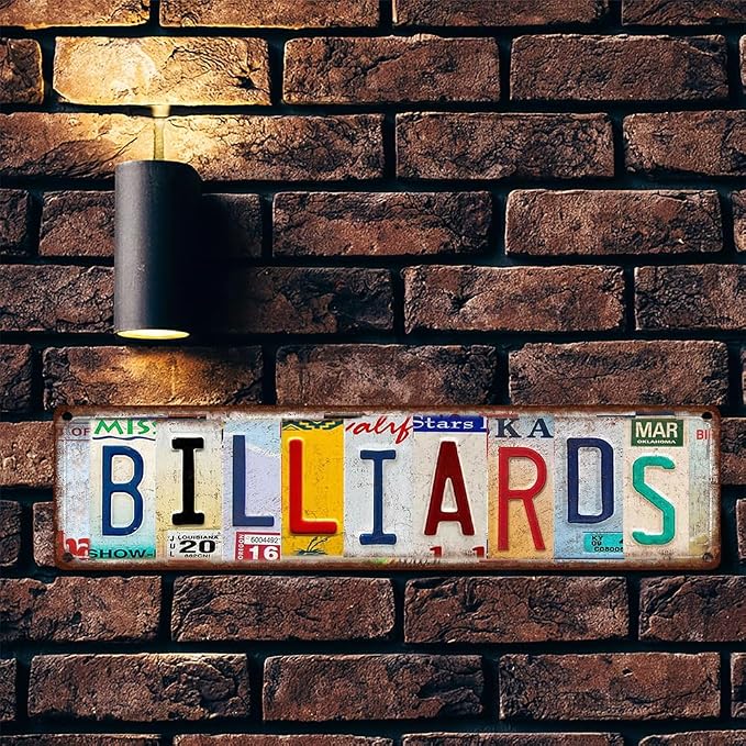 Billiards Metal Sign – Vintage License Plate Style Wall Decor – Rustic Tin Plaque for Man Cave, Game Room, Pool Hall & Pub Bar – Retro Industrial Design with Pre-Drilled Holes 16x4 Inch Aluminum (Diversity-03) - Image 5