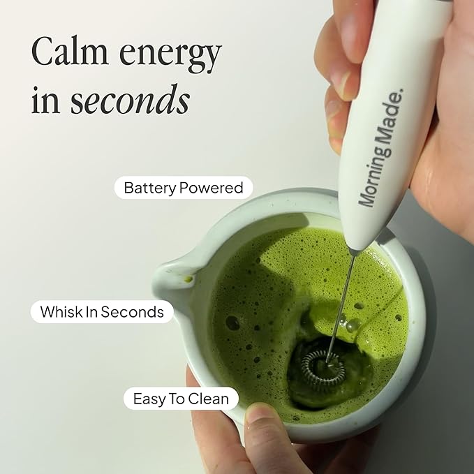 Electric Matcha Whisk - Matcha Frother Alternative to Traditional Bamboo Whisk - Battery Operated Milk Frother Wand with Protective Stand - Achieve Creamy Froth, Dual Blade, Easy to Clean