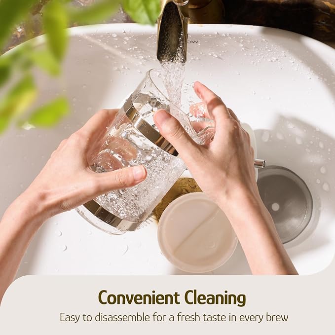 Hazel Quinn French Press Coffee Maker, 450ml / 15oz, Heat-Resistant Borosilicate Glass, 304 Stainless Steel, BPA-Free, Easy to Clean, Precision Filtration for Coffee & Tea