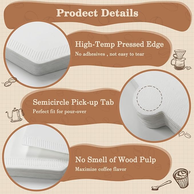 100 Count #4 Cone Coffee Filters Paper, No Smell of Wood Pulp Disposable U-shaped Coffee Filter, for Drip and Pour Over Coffee Maker