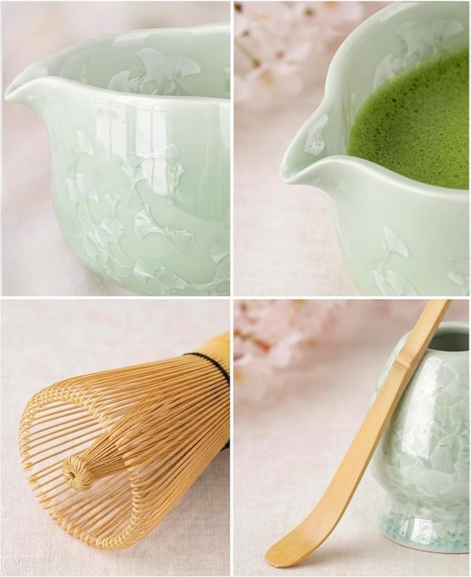Matcha Whisk Set, 4-Piece Matcha Kit with Ceramic Matcha Bowl, Bamboo Whisk, Whisk Holder, scroop - Complete Matcha Tea Set Perfect for Beginners & Matcha Lovers Light Green