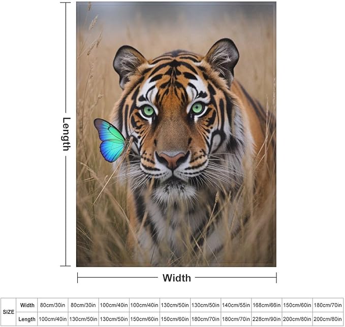 Beautiful Tiger Nature Grass Super Soft Throw Blanket, Blue Butterfly Flannel Fleece Decorative Throw for Sofa Couch Bedroom Decor Outdoor Use 60"x80"