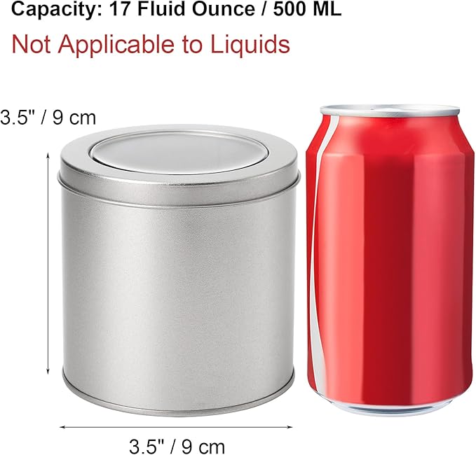 Tosnail 6 Pack Round Metal Tins Canister with Window Top Lid, 17 Oz Tin Can Box, Large Kitchen Tin Container for Loose Tea, Coffee, Candy, Spices - Silver