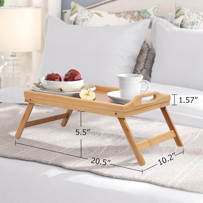 Bed Tray Table Folding Legs with Handles Breakfast Tray for Sofa Eating,Drawing,Platters Bamboo Serving Lap Desk Snack Tray