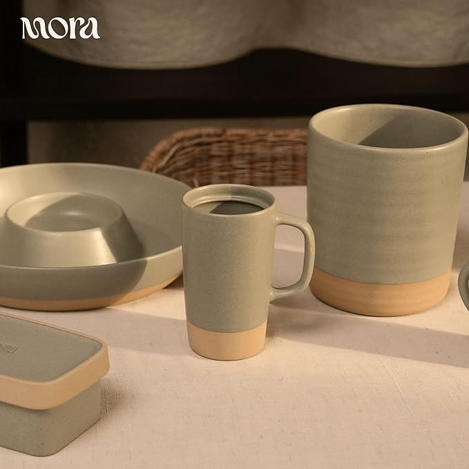 MORA Ceramics Large Tea Mug with Loose Leaf Infuser and Ceramic Lid, 18 oz, Portable, Microwave, Dishwasher Safe, Tall Coffee Cup - Rustic Matte Ceramic Glaze, Modern Herbal Tea Strainer, Peppercorn