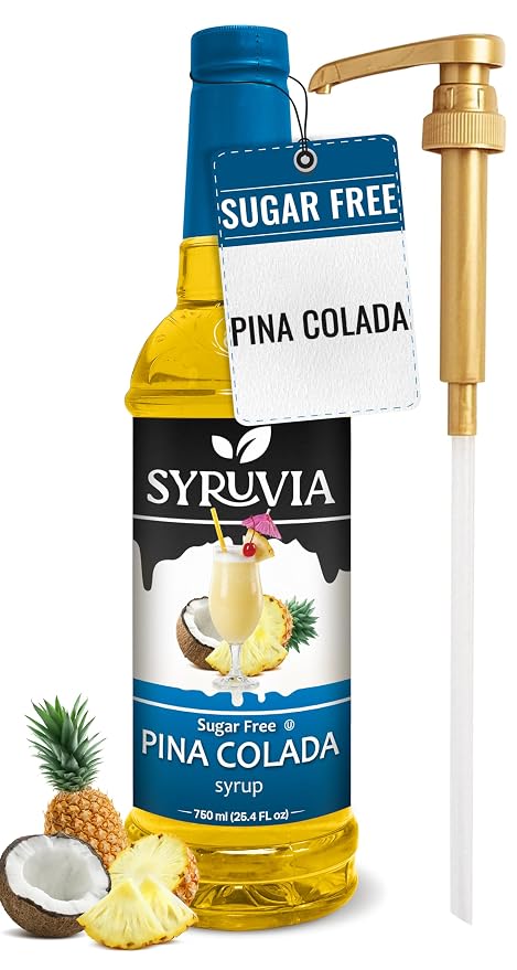 Syruvia Sugar Free Pina Colada Syrup, Flavored Syrup for Cocktails, Drinks, Lemonades, Iced Teas, and Desserts – 25.4 fl oz, With Pump by SYRUVIA