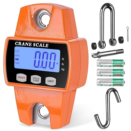 RoMech 660lb Digital Hanging Scale with Cast Aluminum Case, Handheld 300Kg Mini Crane Scale with Hooks for Farm Hunting Fishing Outdoor (Orange) (Pack of 2)