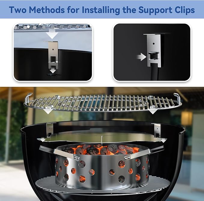 Skyflame Heat Controller for 22" Charcoal Kettle Grills, Stainless Steel BBQ Smoking Gilling Kit with 4PCS Support Clips, Turns Your Charcoal Grill Into a Smoker