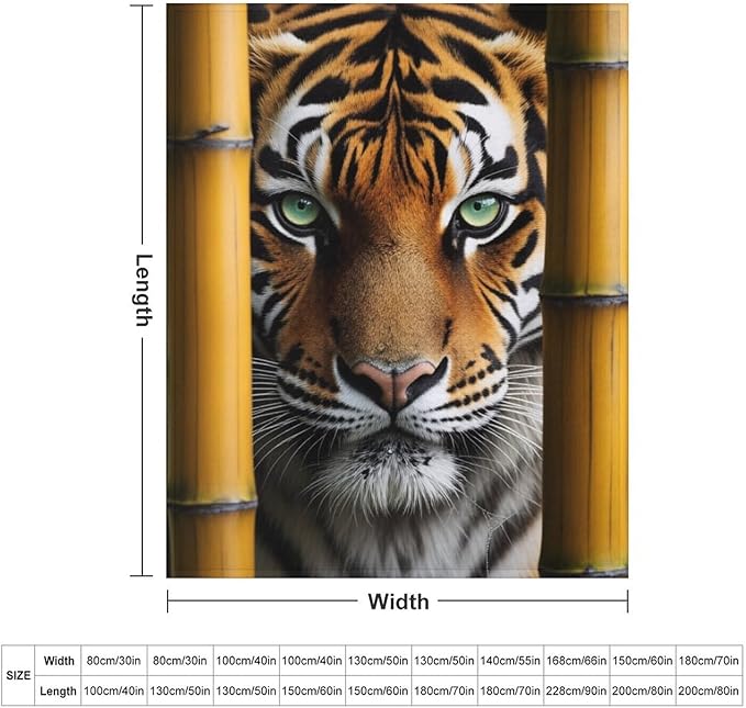 Beautiful Tiger Bamboo Eye Nose Super Soft Throw Blanket, Rustic Whisker Orange Flannel Fleece Decorative Throw for Sofa Couch Bedroom Decor Outdoor Use 40"x50"