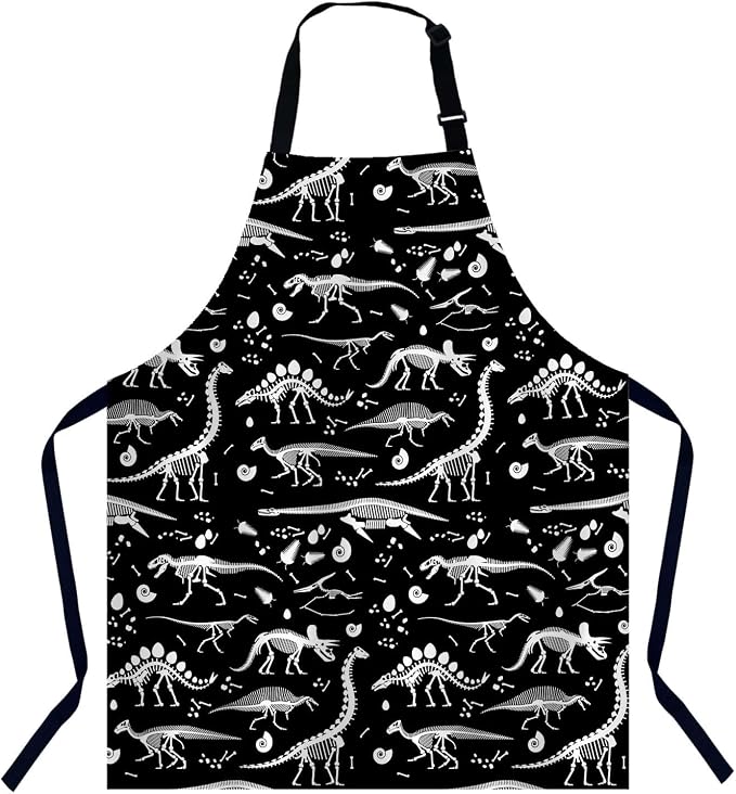 Black and White Dinosaur Apron Adjustable Neck Bib Apron for Men Women,Suitable for Kitchen Cooking Waitress Chef Apron by Unknown