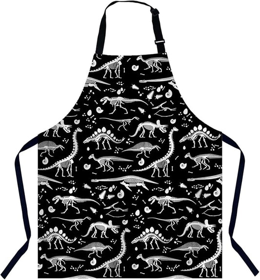 Black and White Dinosaur Apron Adjustable Neck Bib Apron for Men Women,Suitable for Kitchen Cooking Waitress Chef Apron by Unknown