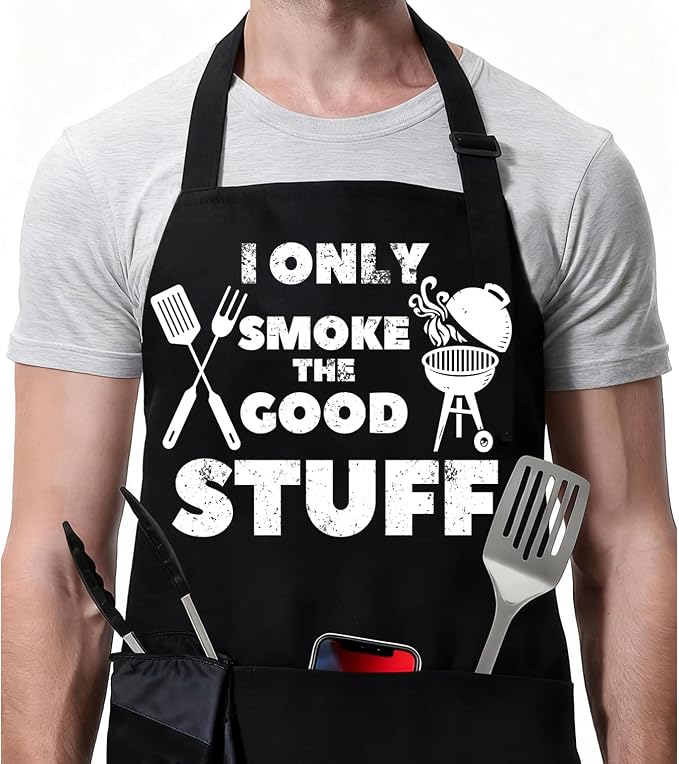 Rosoz Funny BBQ Black Chef Aprons for Men, Adjustable Kitchen Cooking Aprons for Men, Dad, Husband - Birthday, Father's Day by Rosoz