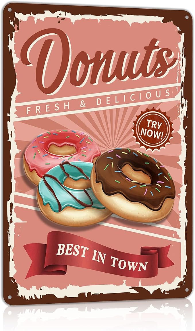Vintage Fast Food Metel Signs Retro doughnut Tin Signs Kitchen Restaurant Cafe Wall Decor by TREEPERI
